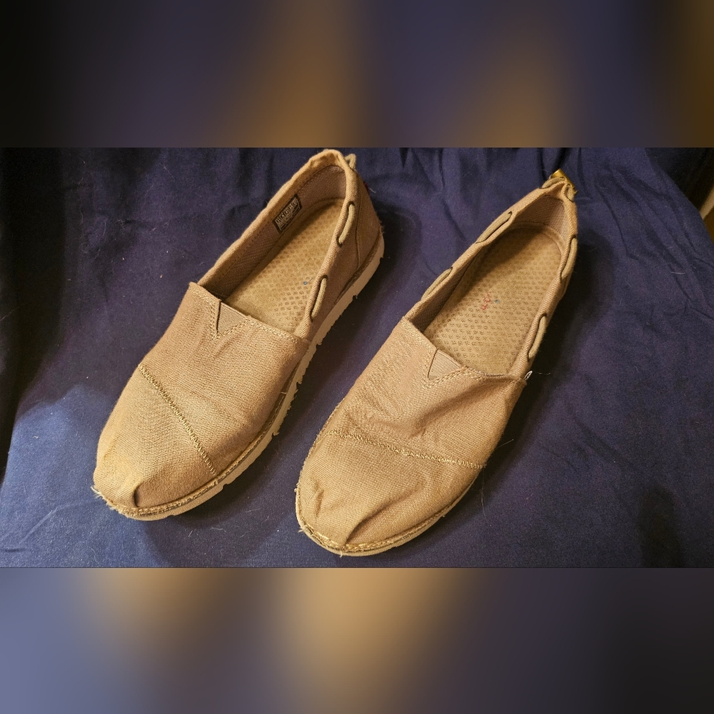 'BOB'S by SKECHERS Memory Foam Khaki Slip Ons, Size 10